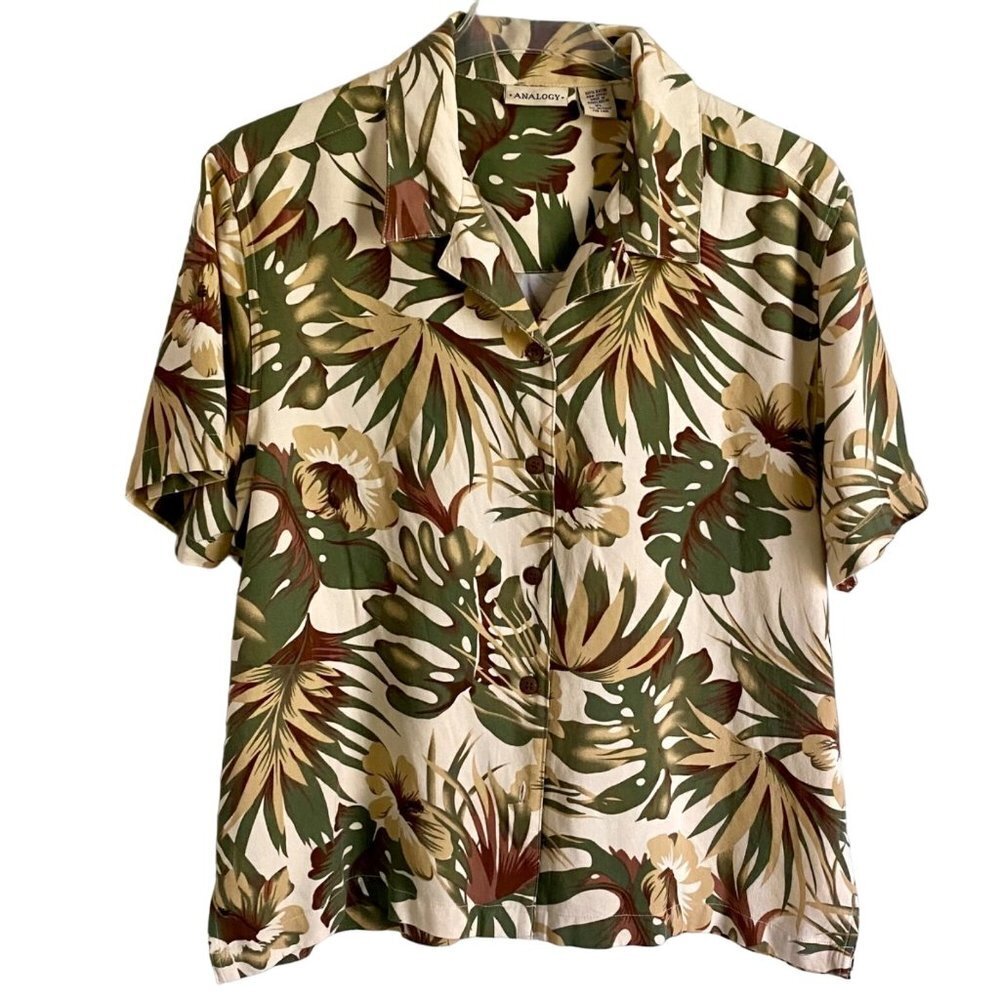 Analogy Short Sleeve Button Up Tropical Print Shirt Women's XL